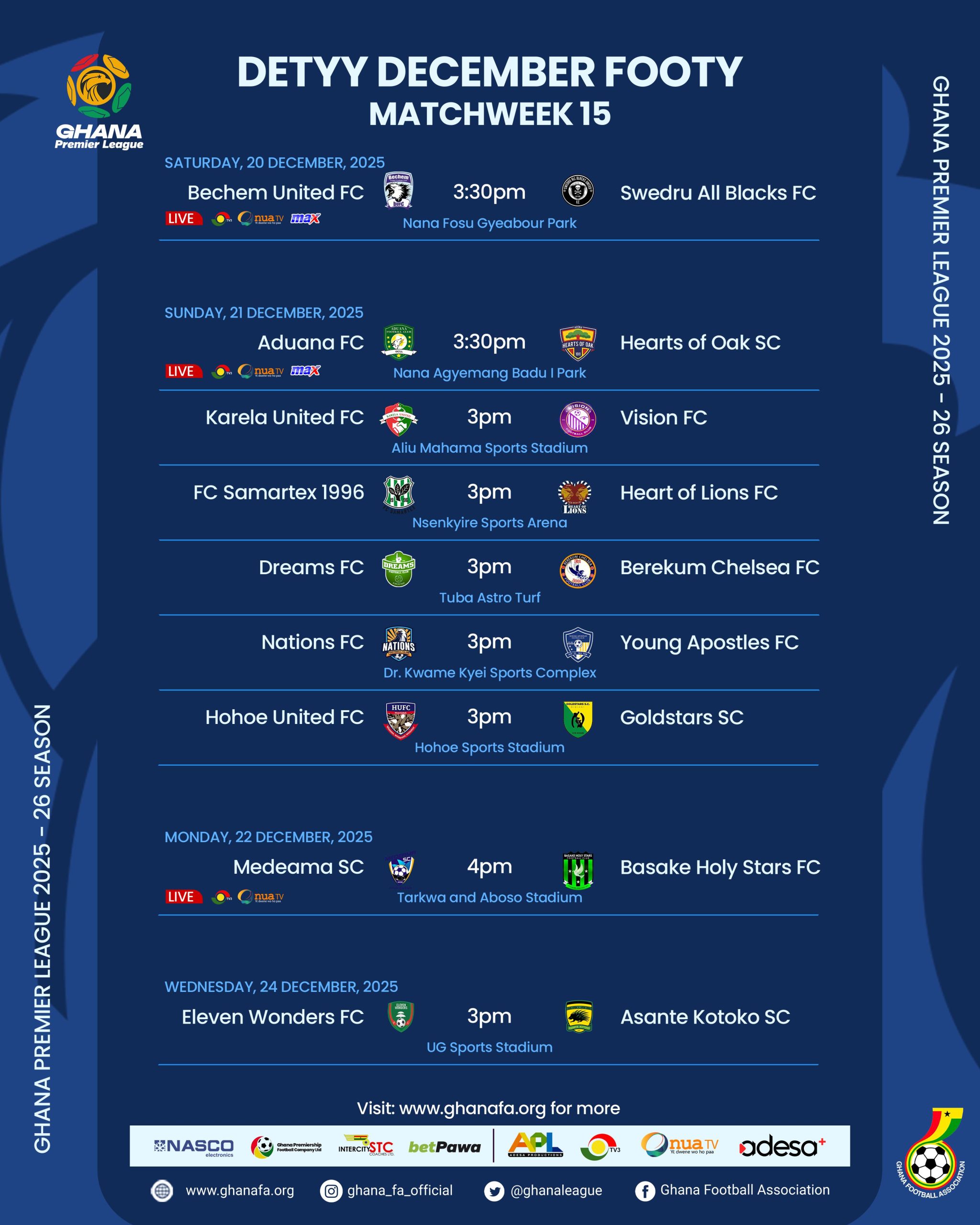 Programme du championnat de Premier league GHANA