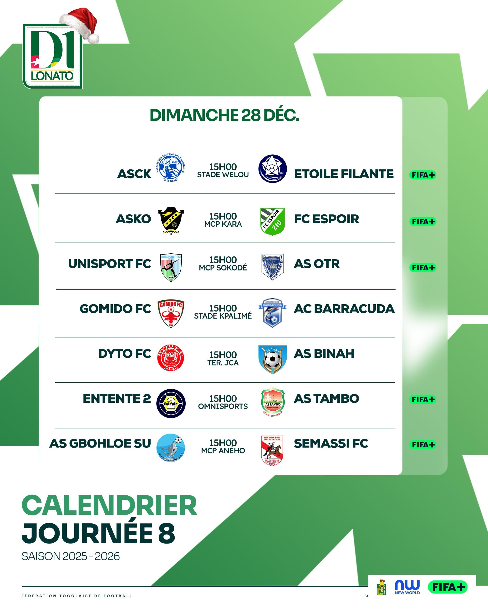 Programme D1 Lonato 8e journée 
