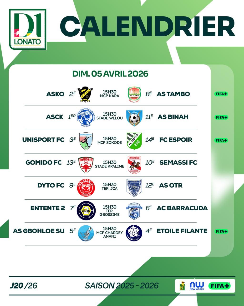 D1 Lonato programme 20e journée 
